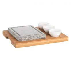 Maeser Grillstein-Set Inkl. 3 Dipschalen Und Bambus Holzplatte - Zubehör Raclette Und Fondue