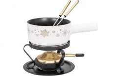 Kadastar Käsefondue-Set Sparkling Winter E16 5 Teile, Schwarz/Weiss - Fondue Set