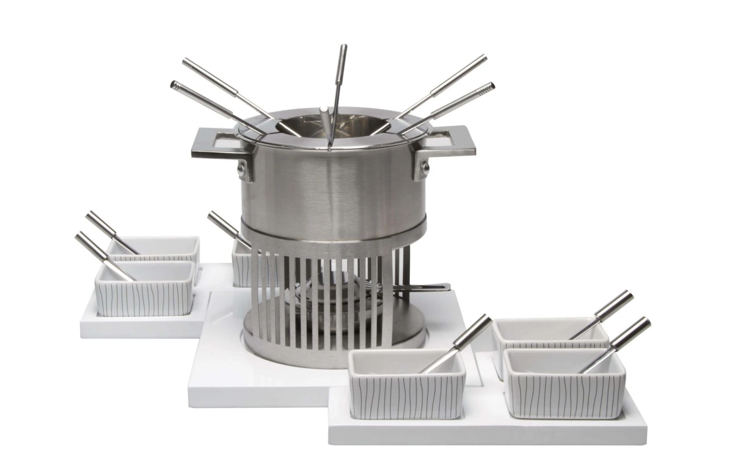 Nouvel Fleischfondue-Set Stripes 24 Teile, Silber/Weiss - Fondue Set 3 Nouvel Fleischfondue-Set Stripes 24 Teile, Silber/Weiss - Fondue Set