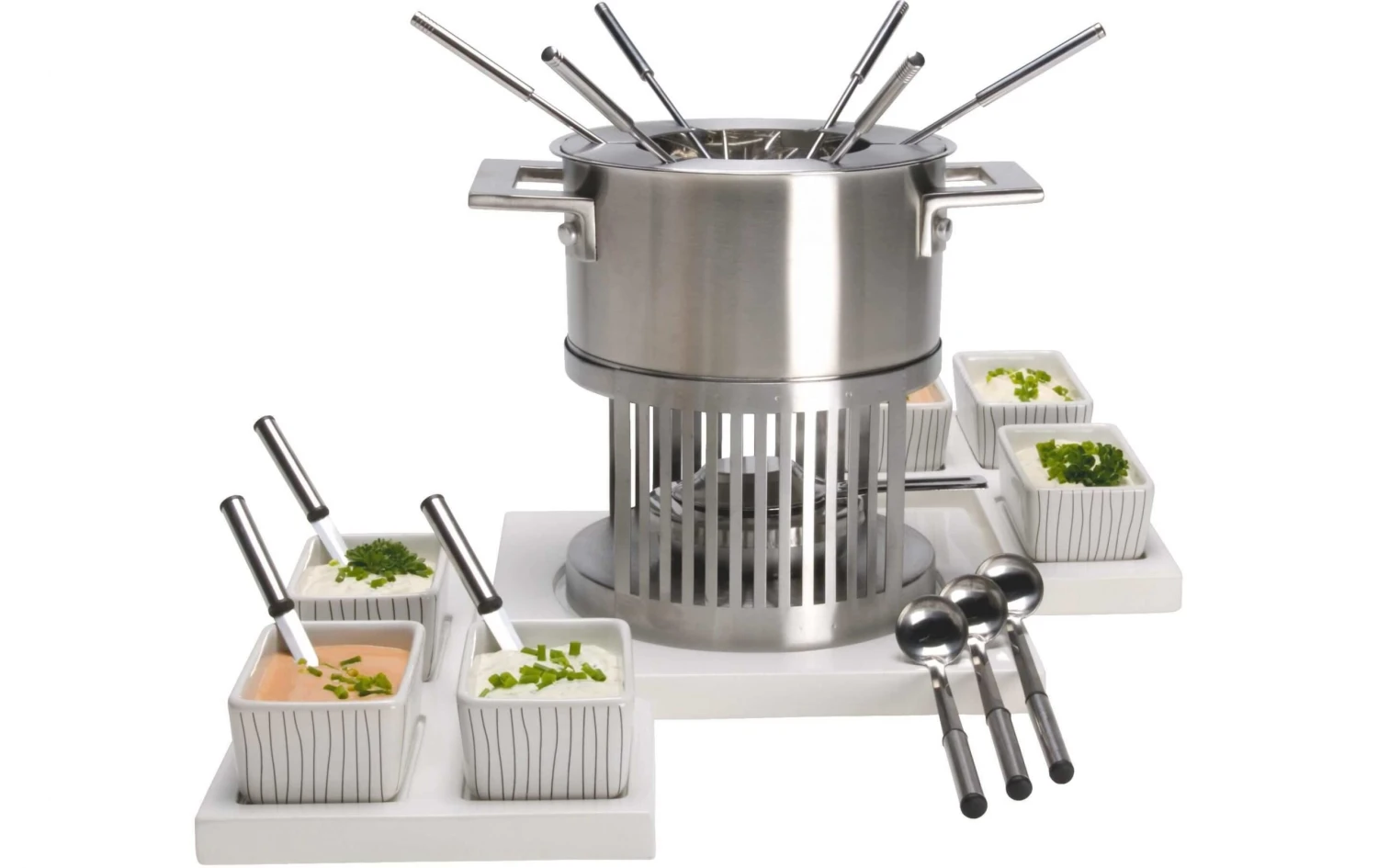 Nouvel Fleischfondue-Set Stripes 24 Teile, Silber/Weiss - Fondue Set 4 Nouvel Fleischfondue-Set Stripes 24 Teile, Silber/Weiss - Fondue Set – Bild 2