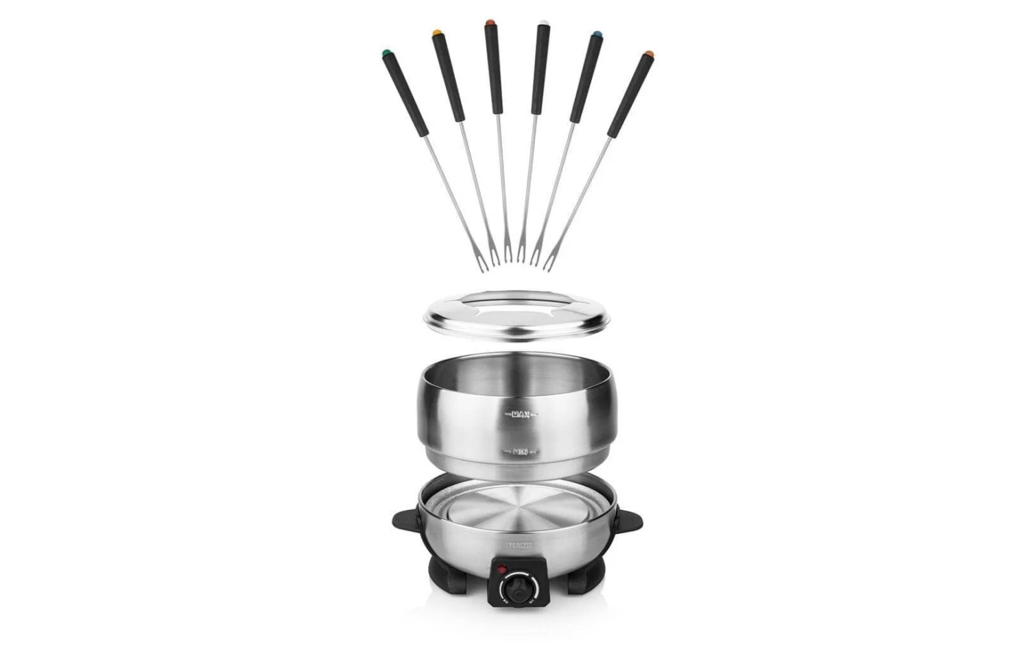 Princess Fondue-Set All-in-One 800 Watt 7 Teile, Schwarz/Silber - Fondue Set 5 Princess Fondue-Set All-in-One 800 Watt 7 Teile, Schwarz/Silber - Fondue Set – Bild 3